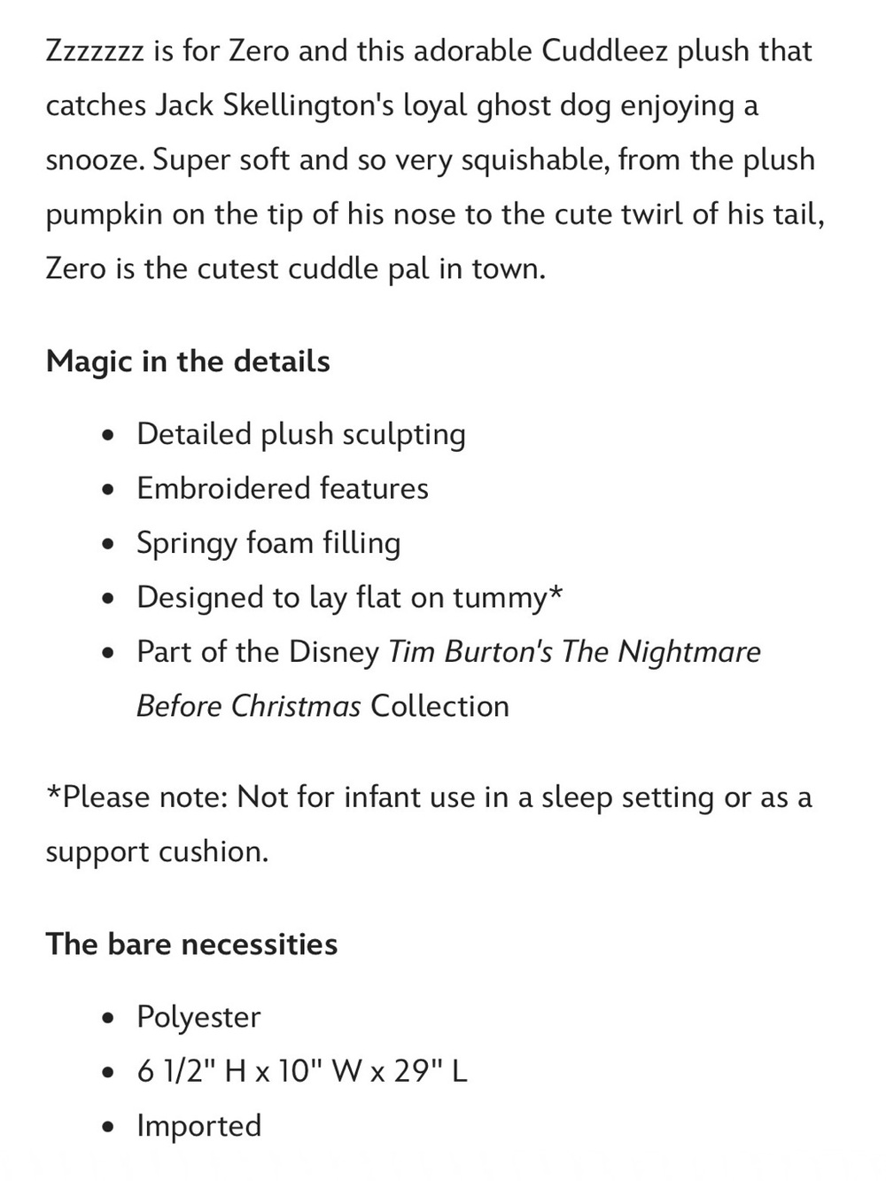 Disney Zero 29” Cuddleez Plush – The Nightmare Before Christmas - Picture 6 of 7